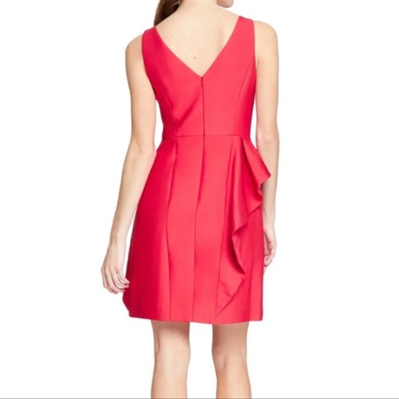Halston Heritage Red Structured Ruffle Fit & Flare Party Dress 10 Nwt - Picture 2 of 14
